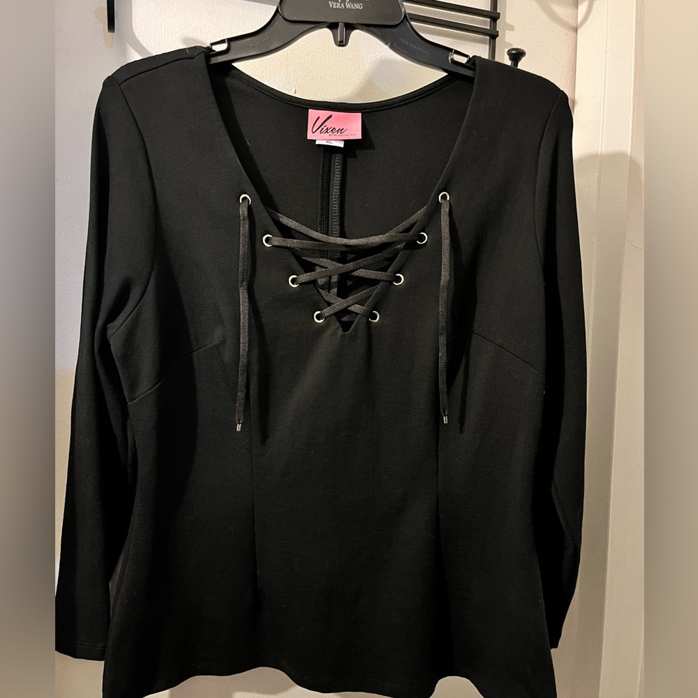 Vixen- size XL- Miss Kitty- black 3/4 sl. lace up top. Worn once.